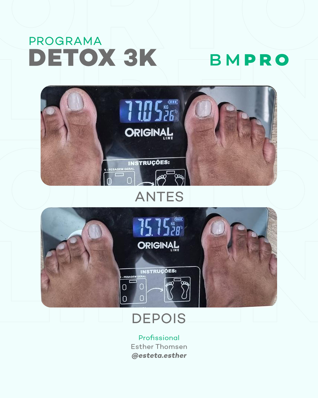 Antes e depois com o DETOX 3K